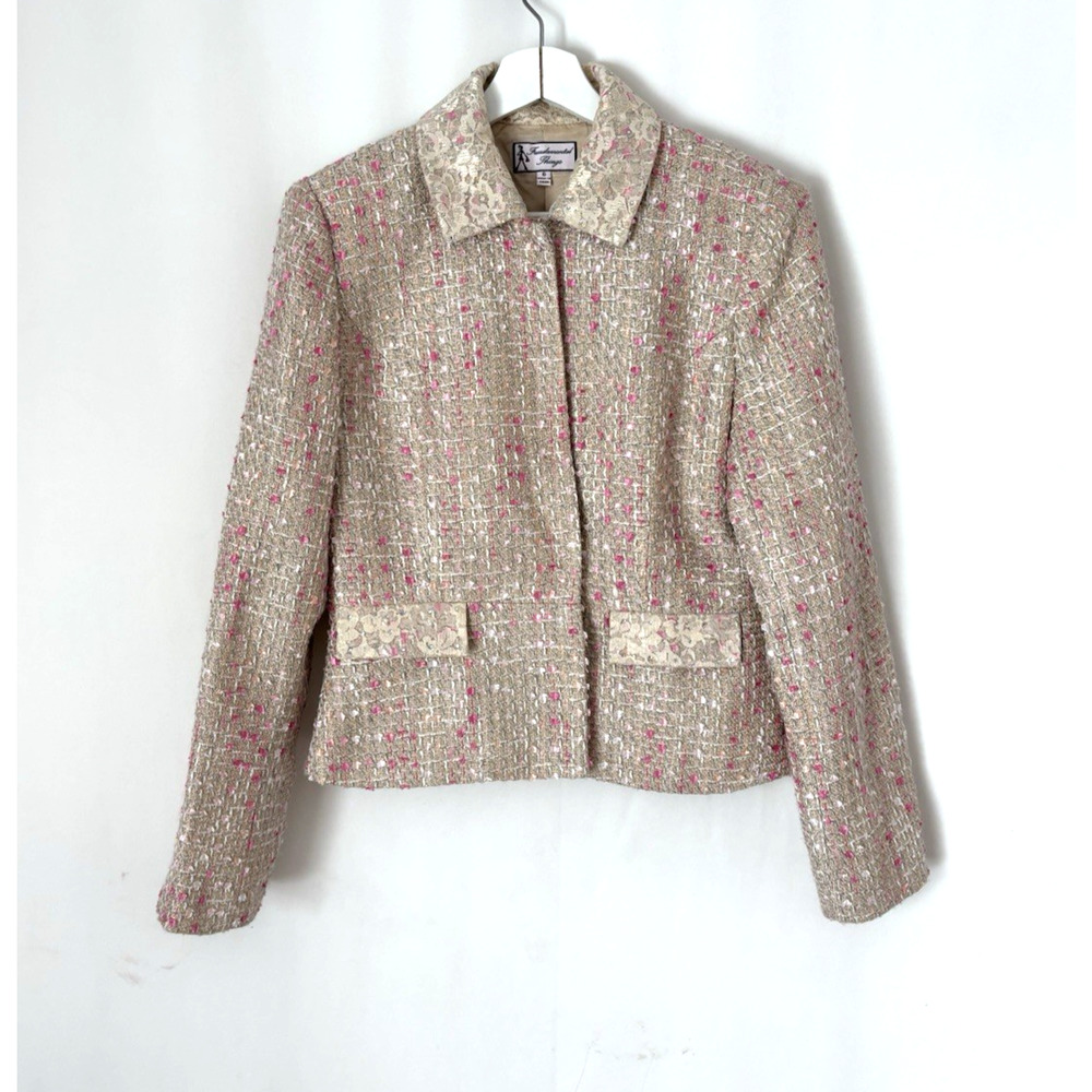 Fundamental Things Blazer Jacket 6 Womens Tweed Pink Sparkle Easter Spring